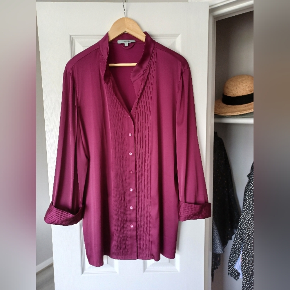 Nurture by Lamaze Button-Down Blouse (Burgundy Size 14)